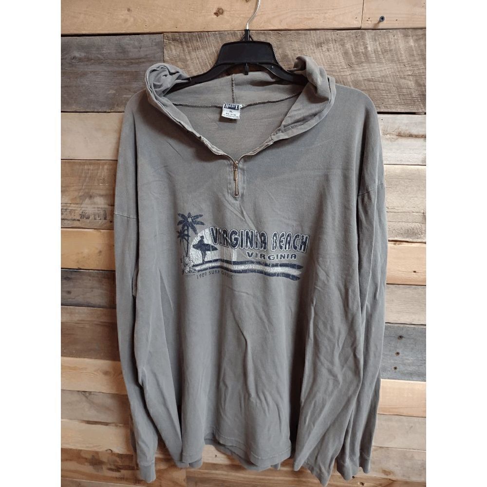 Virginia Beach XL Men's Gray Long Sleeve T-Shirt Hoodie Quarter Zip Cotton
